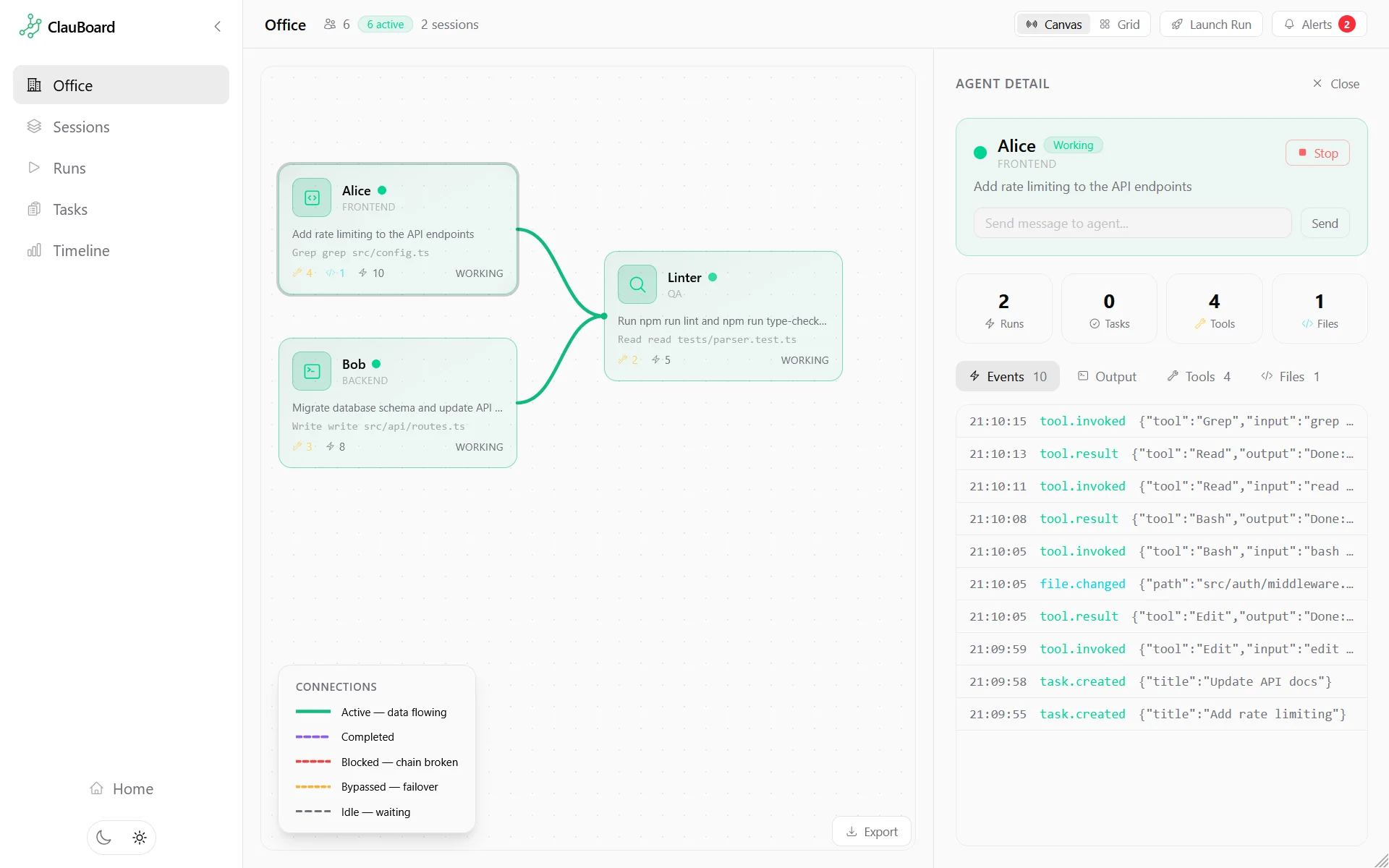 ClauBoard dashboard in light theme